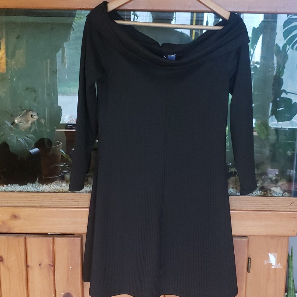 Black Long Sleeve off the shoulder skater dress